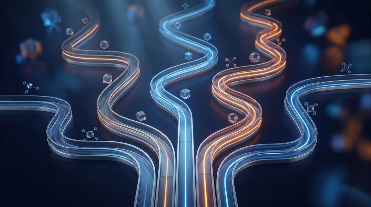 Abstract visualization of choosing a development path that shapes app development cost UK-wide
