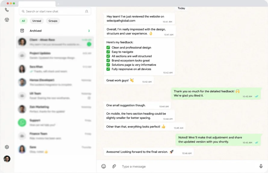 Client Messages Screen Shots